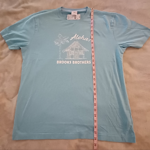 NWT Brooks Brothers Lg Blue White Aloha! Graphic Short Sleeve Cotton Tee T-Shirt - Picture 10 of 12